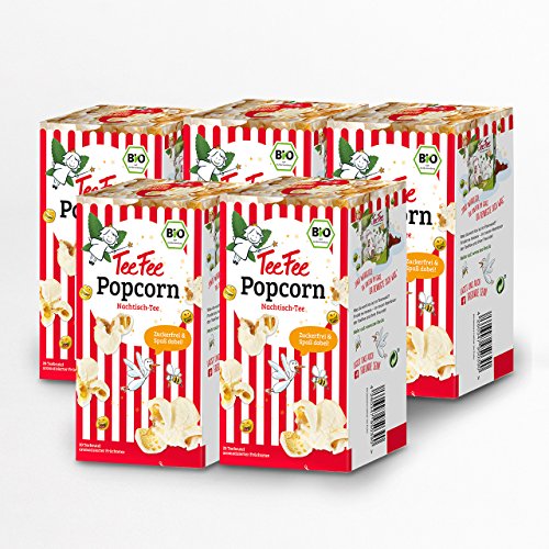TeeFee Bio Früchtetee mit Popcorn Geschmack, 5er Pack ( 5 x 20 Teebeutel à 1,5g), zuckerfrei und ohne Kalorien, Nachtisch-Tee
