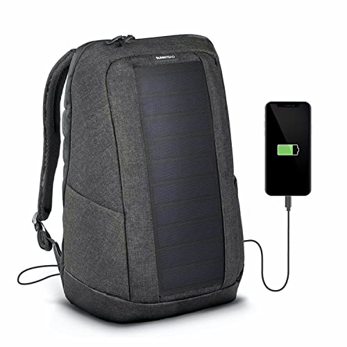SUNNYBAG Iconic Solar-Rucksack mit integriertem 7 Watt Solar-Panel | USB-Anschluss | Wireless-Charging | 17-Zoll Laptopfach | 20 Liter | Wasserabweisendes Recycling-Textil | Graphite