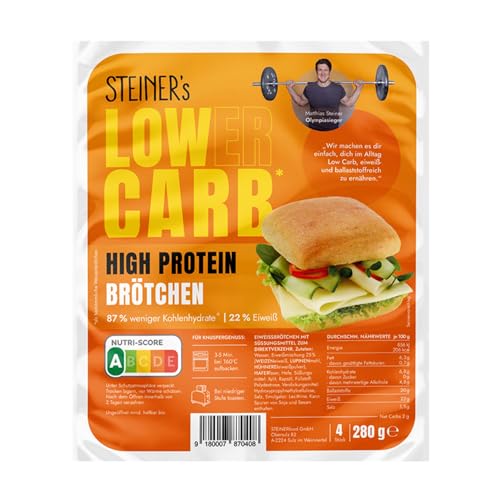 STEINER's Low Carb High Protein Brötchen | low carb | high protein | nur 2g Net-Carbs | 22g Eiweiß (1er Pack, 4 Stk.)