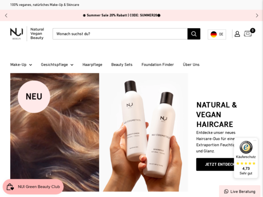 NUI Cosmetics Website